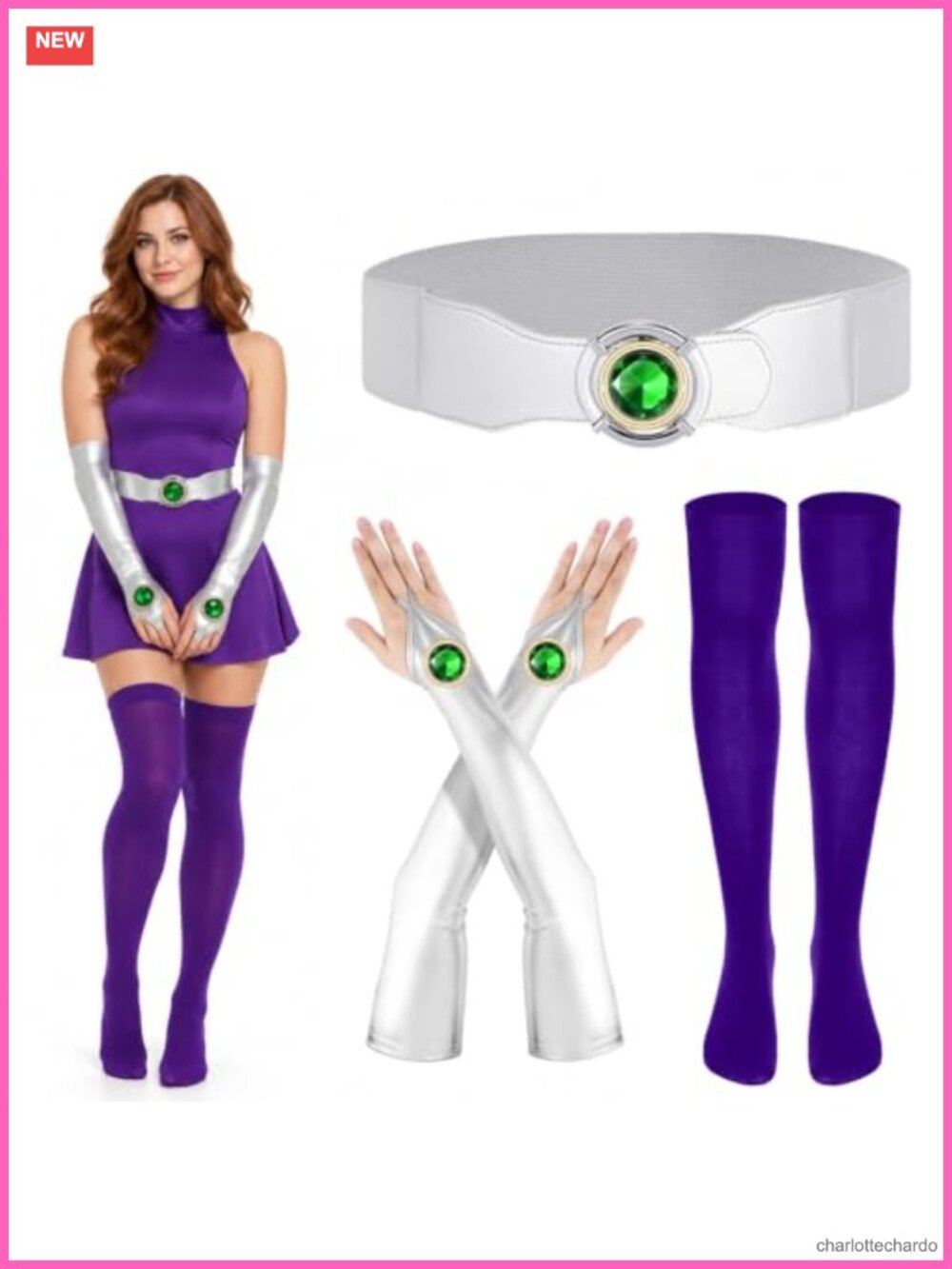 PU Leather Fingerless Gloves Knee High Socks Cosplay Costume Accessory Set